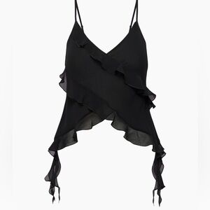 The Vintage Shop Ruffled V-Neck Chiffon Camisole — Black — NWT